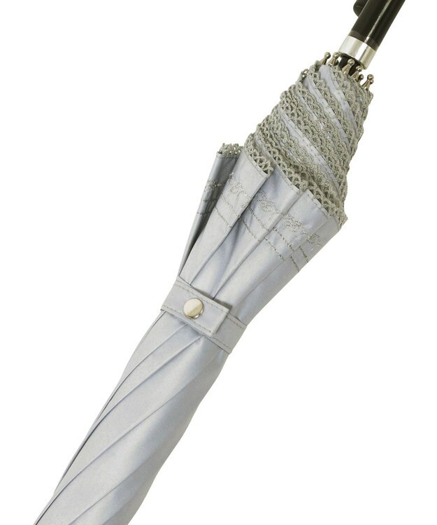 MOONBAT 【遮光率100％/遮熱/UV】LANVIN en Bleu (ランバン オン ブルー)晴雨兼用日傘 ピコレース シルバーラメ刺繍 長傘 ライトグレー