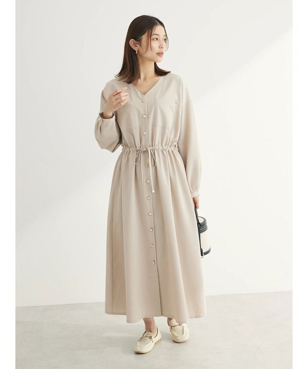 Green Parks ・ＥＬＥＮＣＡＲＥ　ＤＵＥ　Ｖネックイロイロ釦ワンピース Beige
