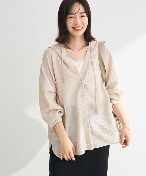 Green Parks シアーフードシャツ Beige