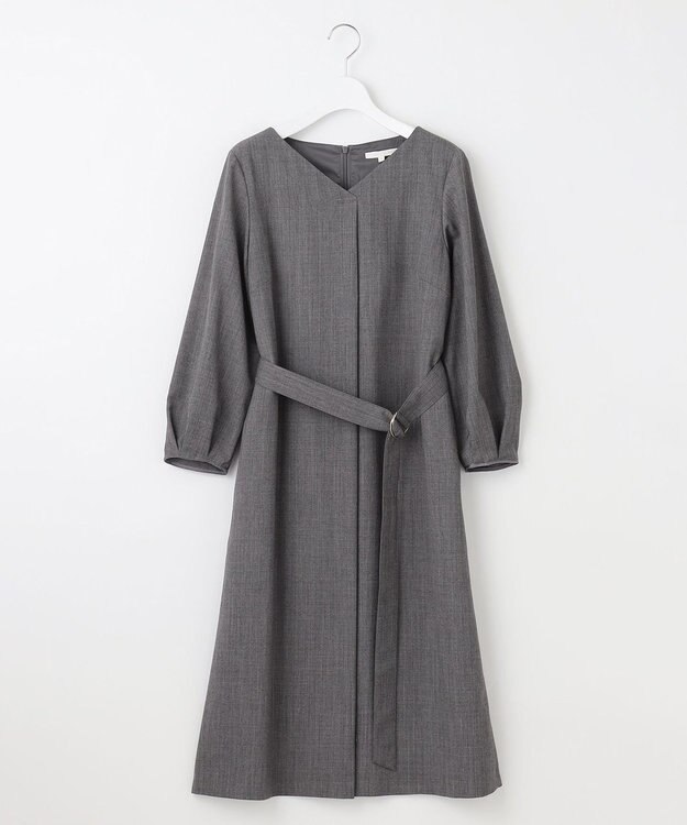 自由区 S 【洗える】ウールミックスストレッチツイル ワンピース ライトグレー系