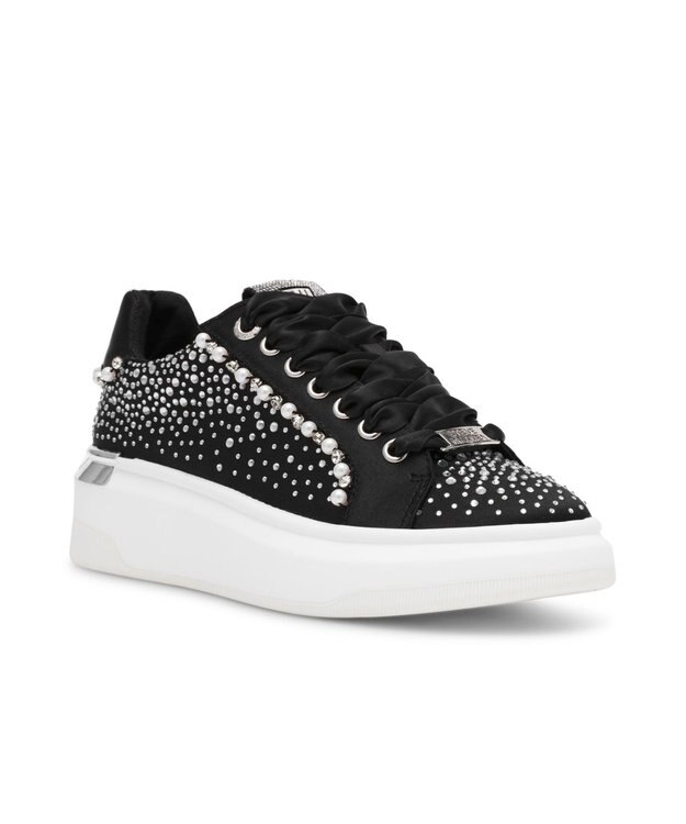 STEVE MADDEN GLORIES パールビジューレースアップスニーカー ブラック