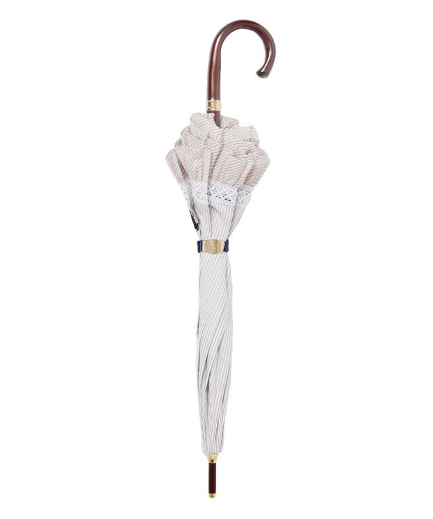 MOONBAT 【遮光/晴雨兼用】POLO RALPH LAUREN （ポロラルフローレン） 長傘 晴雨兼用日傘 ストライプフリル 遮光 遮熱 UV ベージュ