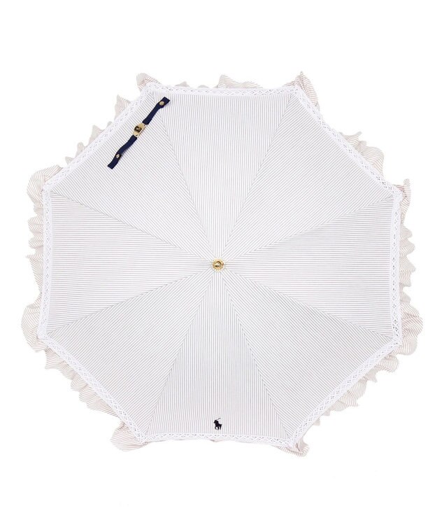 MOONBAT 【遮光/晴雨兼用】POLO RALPH LAUREN （ポロラルフローレン） 長傘 晴雨兼用日傘 ストライプフリル 遮光 遮熱 UV ベージュ