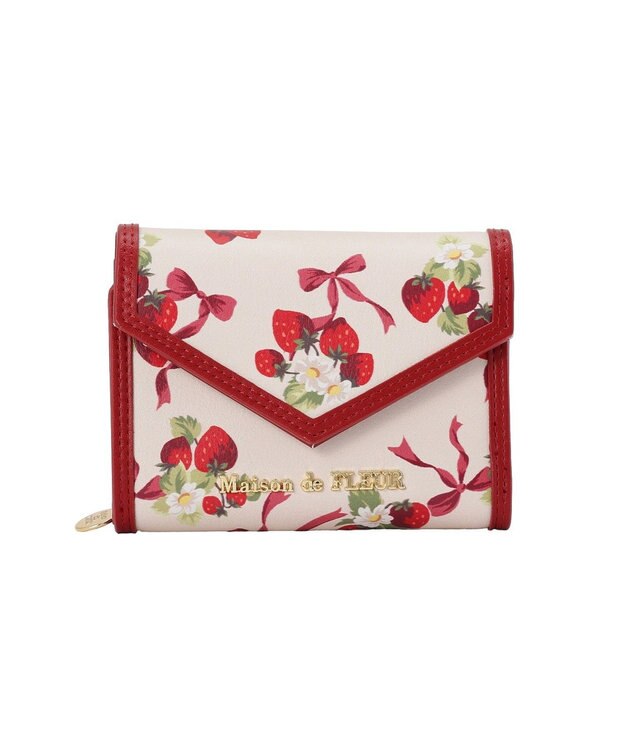 Maison de FLEUR いちご柄ウォレット Red