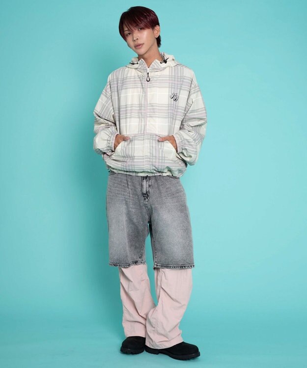 WEGO 【ユニセックス着用ITEM/MLサイズ展開】チェックロゴフードブルゾン ピンクソノタ