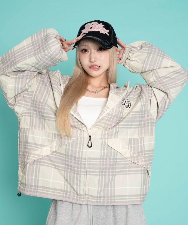 WEGO 【ユニセックス着用ITEM/MLサイズ展開】チェックロゴフードブルゾン ピンクソノタ