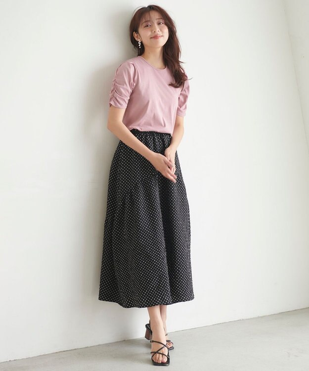 Feroux 【UVケア・美人百花7月号掲載】ギャザースリーブ Tシャツ ローズ系