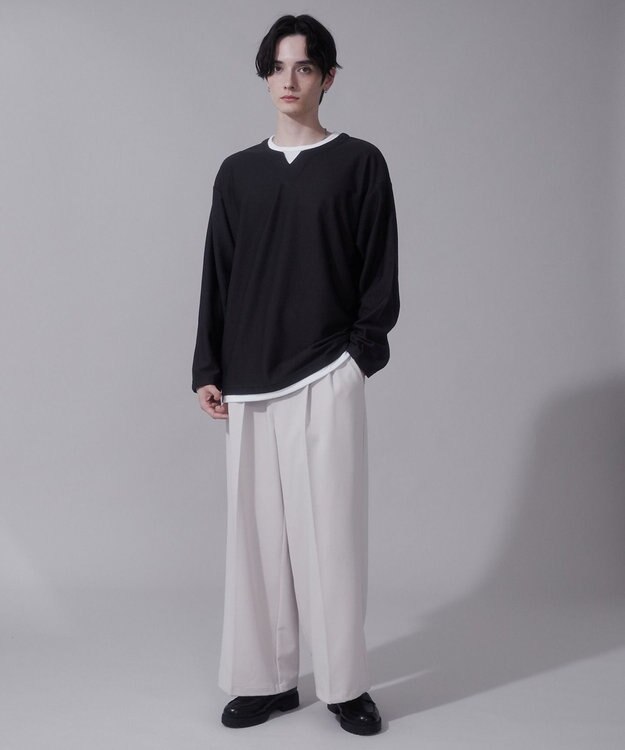 WEGO フェイクレイヤードキーネックT（LS） ブラック中濃色