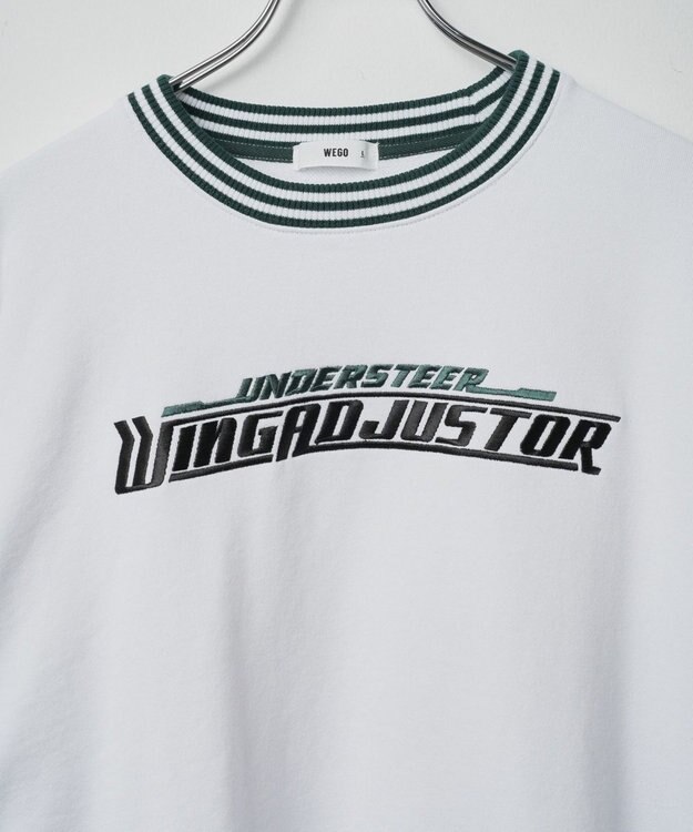 WEGO ヘビーウエイト刺繍バイカラープルオーバー ホワイト