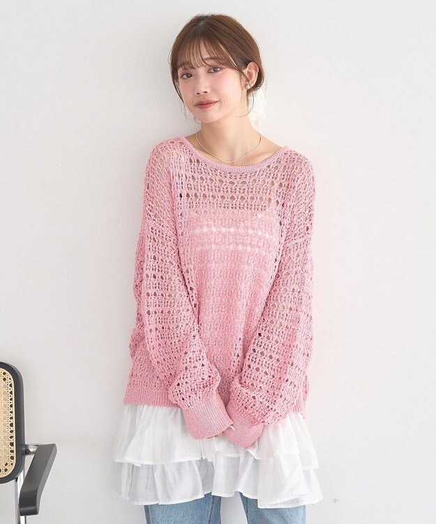 earth music&ecology メッシュニットプルオーバー Pink
