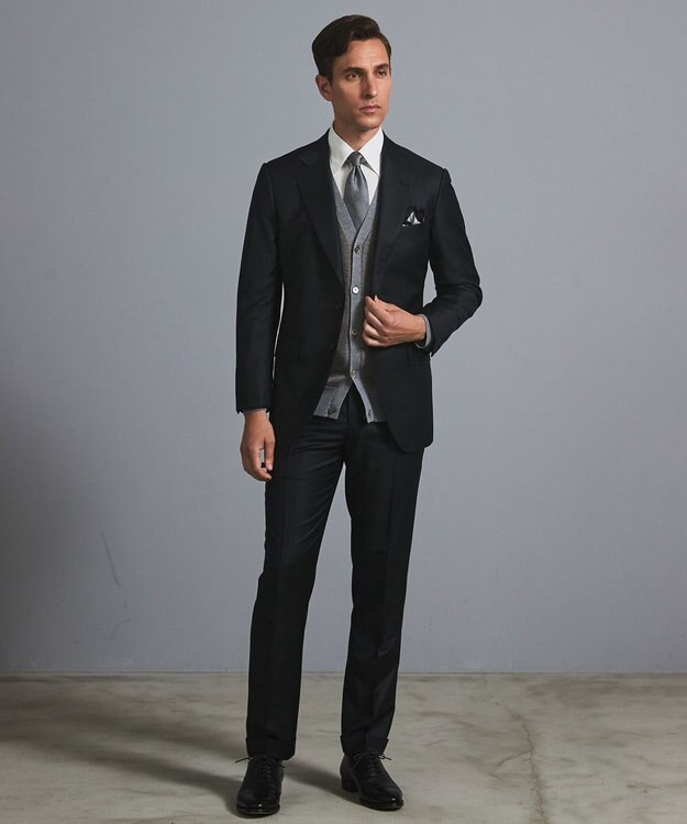 GOTAIRIKU 体温調整に【洗える/チクチクしにくい/ピリングしにくい】イタリア糸 ハイゲージ カーディガン_WOOL100% グレー×バーズアイ柄(25年新色)