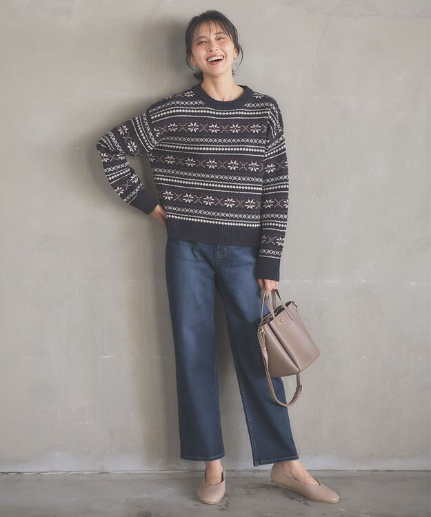 ANY 【洗濯機可能】ソフトアクリルスノージャガードニット ネイビー