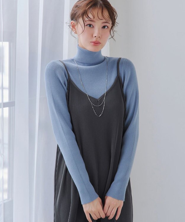 Tiaclasse L 【新色追加・洗える】リブタートルニット サックス