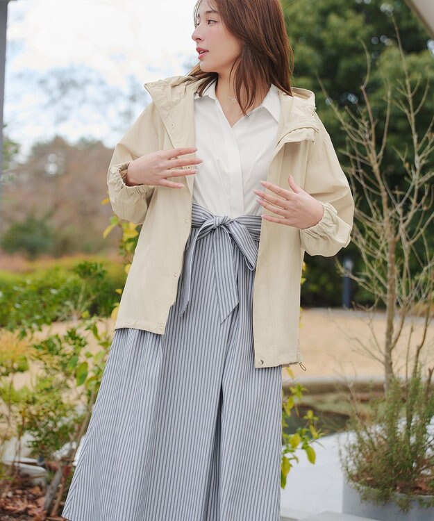 Tiaclasse カシュクールシャツワンピース オフホワイトグレーストライプ