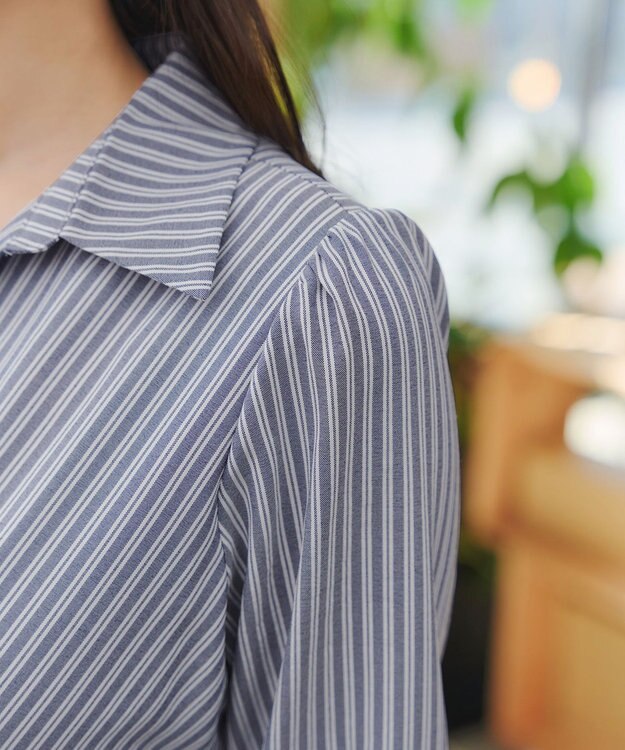 Tiaclasse カシュクールシャツワンピース ネイビーストライプ