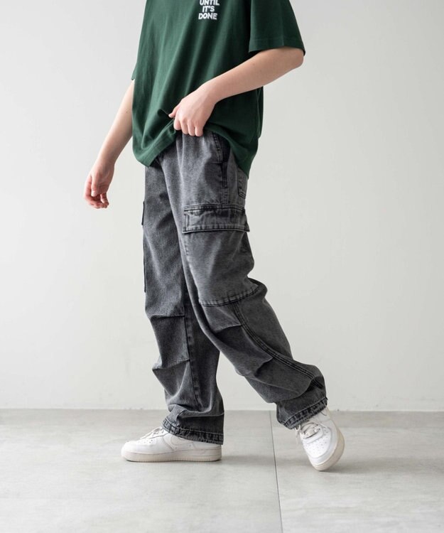 WEGO 【KIDS/150cm/160cm/ウエストゴム】デニムイージーカーゴパンツ（JUNIOR） デニムブラックソノタ