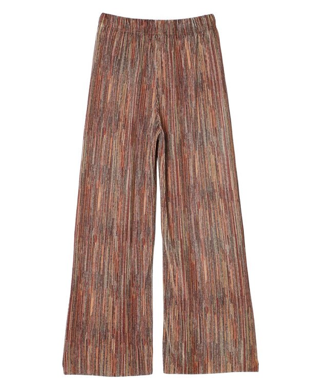 Green Parks セルフカットプリーツワイドパンツ Stripe Brown