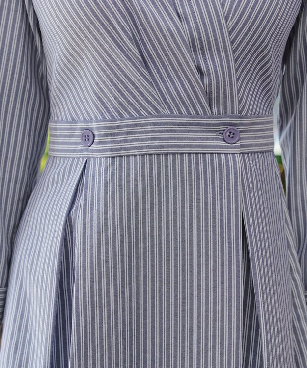 Tiaclasse カシュクールシャツワンピース ネイビーストライプ