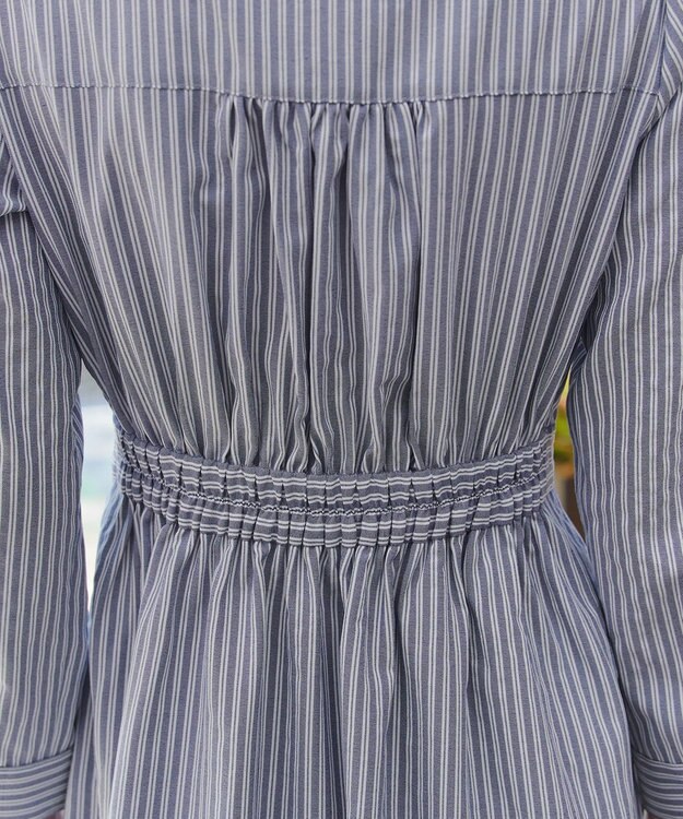 Tiaclasse カシュクールシャツワンピース ネイビーストライプ