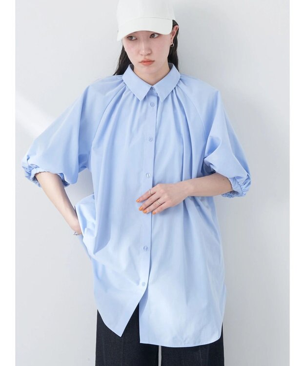 earth music&ecology パフスリーブチュニックブラウス Sax