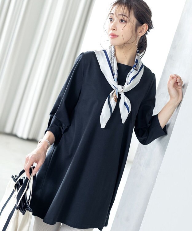 Tiaclasse L 【洗える】大人可愛いバックフレアカットチュニック ネイビー