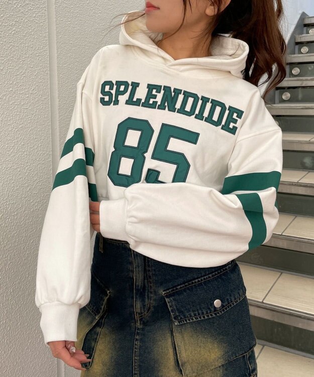 WEGO ナンバリングラインショートプルパーカー ホワイト