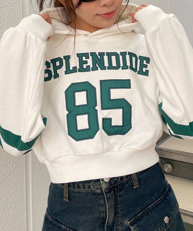 WEGO ナンバリングラインショートプルパーカー ホワイト