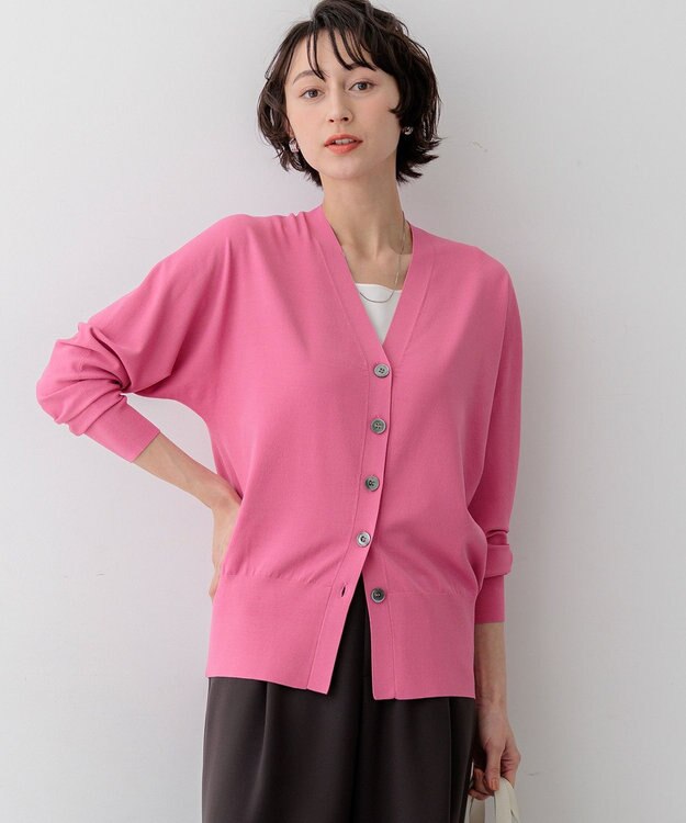 23区 【先行予約】レーヨンポリエステルストレッチ Vネック カーディガン ピンク系