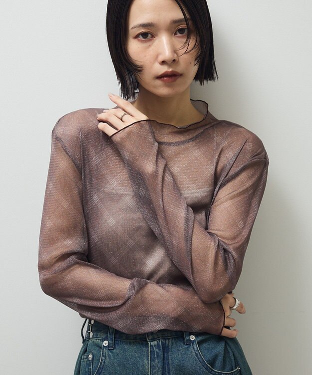 Green Parks シアー柄プルオーバー Check Brown