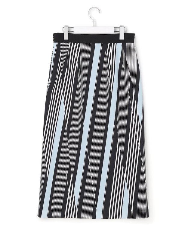 ICB 【先行予約】ランダムストライププリント ストレートスカート ブラック×オフホワイト×サックス