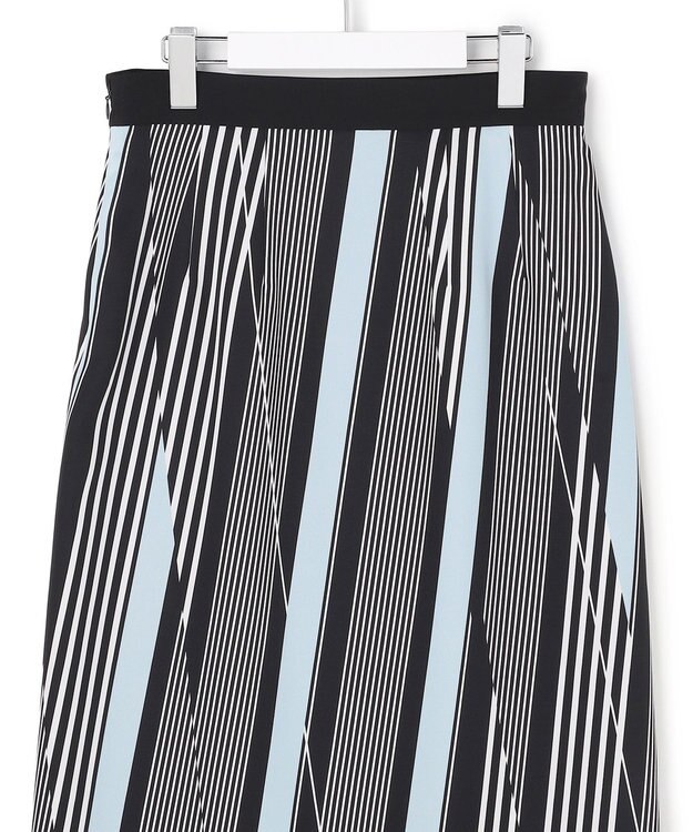 ICB 【先行予約】ランダムストライププリント ストレートスカート ブラック×オフホワイト×サックス