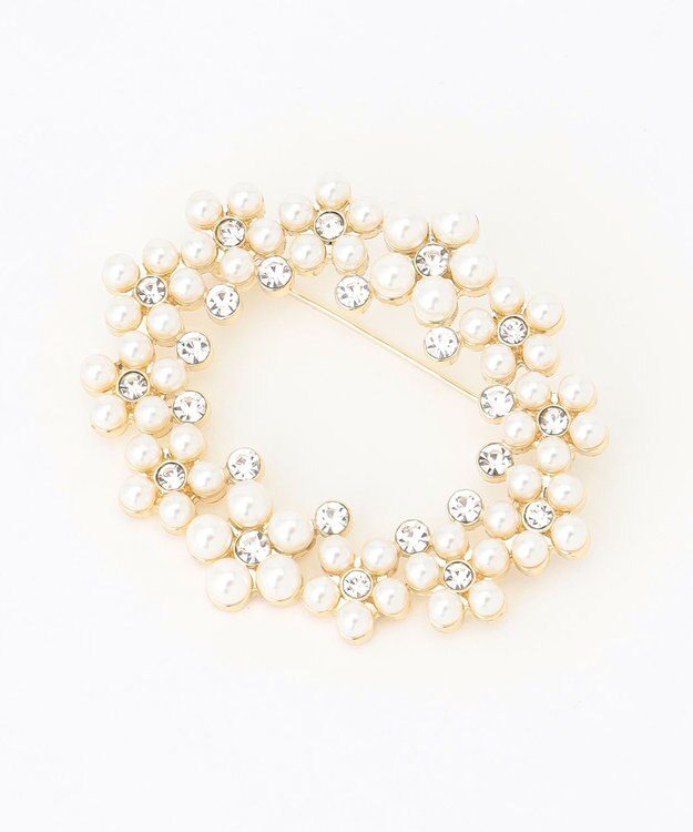 ANY オーバルパールビジューブローチ ライトゴールド