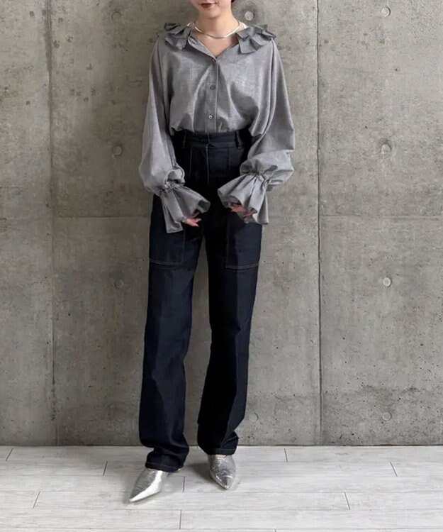 #Newans 【LEE掲載アイテム】【前後着用可能】ビッグカラー２WAYブラウス グレー