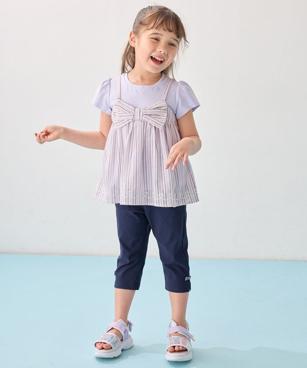 ANY KIDS キャミソール ドッキングTシャツ ラベンダーストライプ