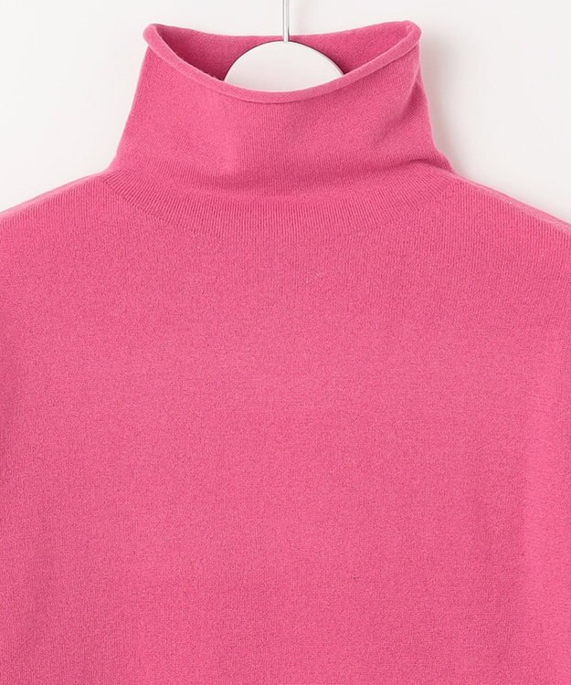 自由区 【洗える】ソフトウールハイゲージパフスリーブハイネック ニット ピンク系