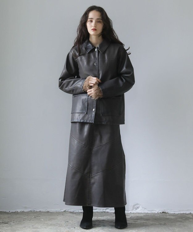 Green Parks ■ESCAR ヴィンテージ調エコレザースカート Black