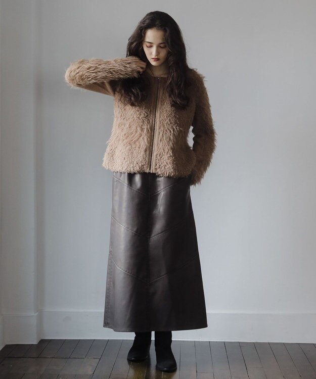 Green Parks ■ESCAR ヴィンテージ調エコレザースカート Brown