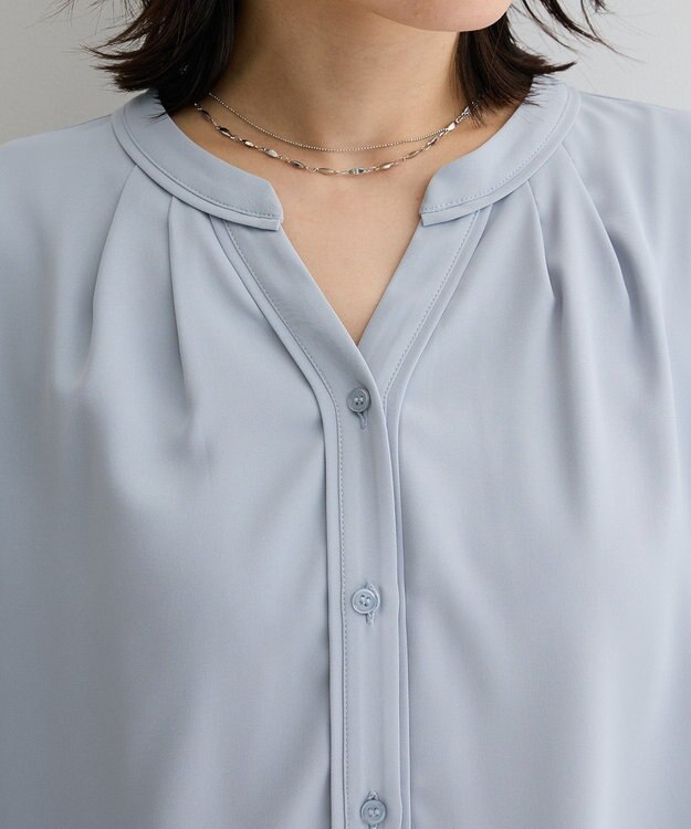Green Parks 袖プリーツブラウス Blue Gray