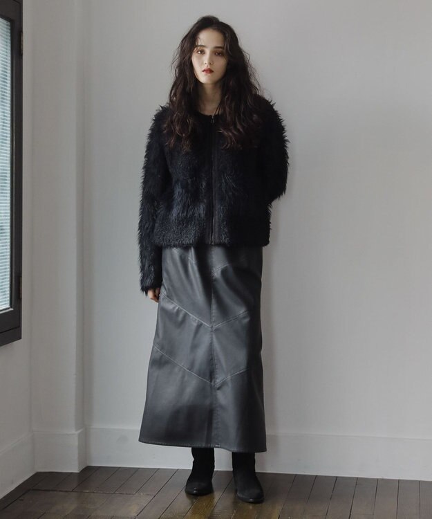 Green Parks ■ESCAR ヴィンテージ調エコレザースカート Black