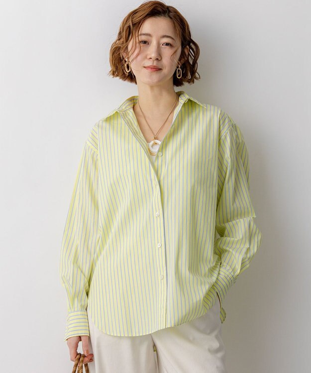 23区 【見上愛さん着用/VERY掲載】CANCLINI シャーティング ベーシックシャツ イエロー×サックスストライプ