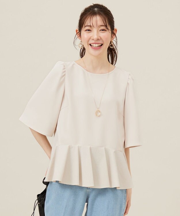ANY SIS 【撥水・接触冷感・UVカット】コンフォートイージーペプラム  ブラウス アイボリー