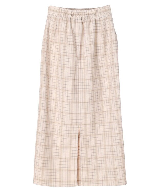 earth music&ecology ギャザーナロースカート Check Beige