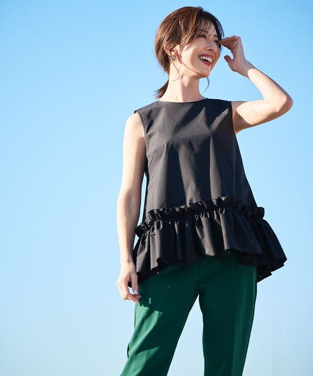 #Newans タックフリルヘムシャツ ブラック