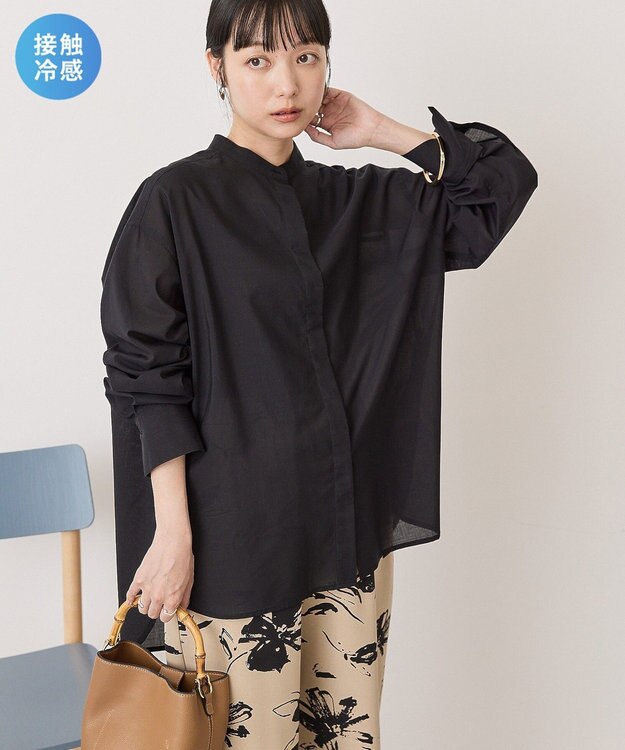 AMERICAN HOLIC リネンライクバンドカラーシャツ Black