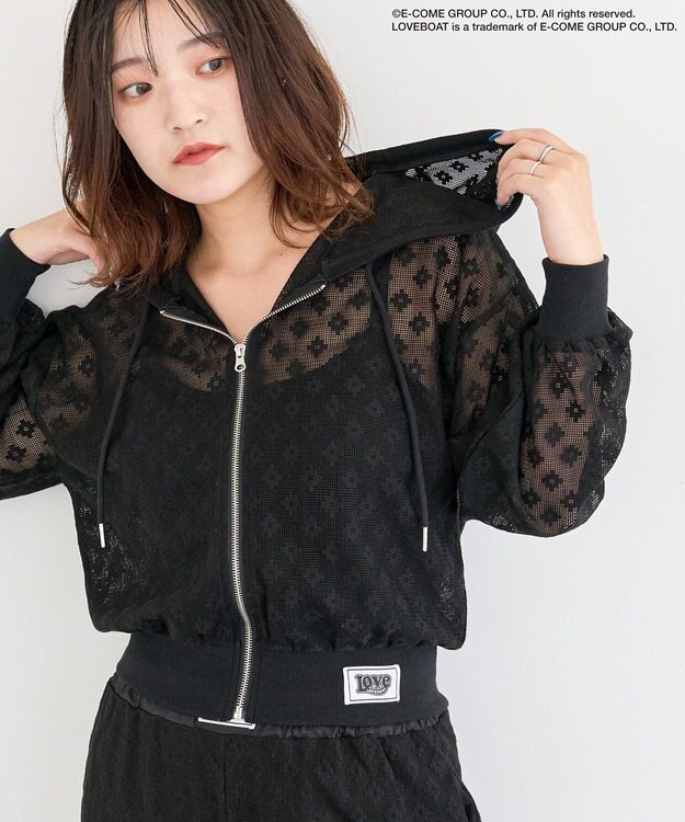 Green Parks ■ＬＯＶＥＢＯＡＴ　フラワーメッシュパーカー Black