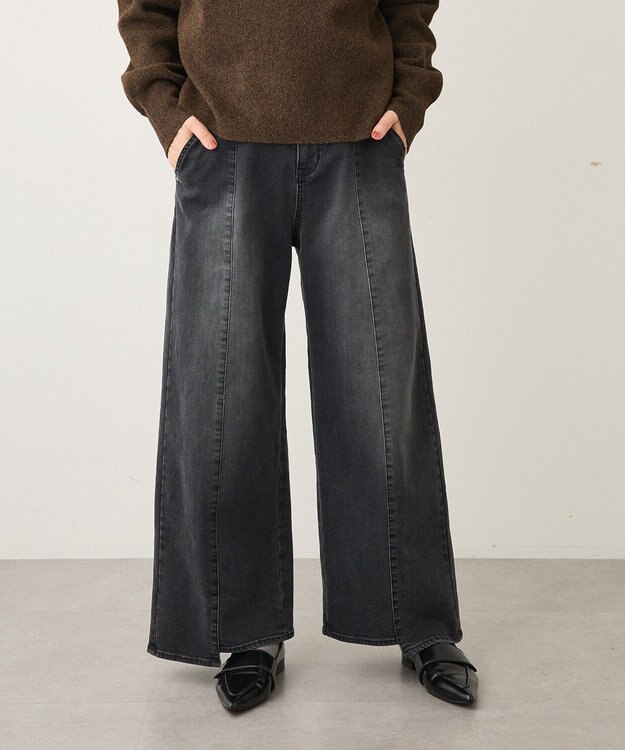 CRAFT STANDARD BOUTIQUE 裏起毛デニムワイドストレートパンツ Black