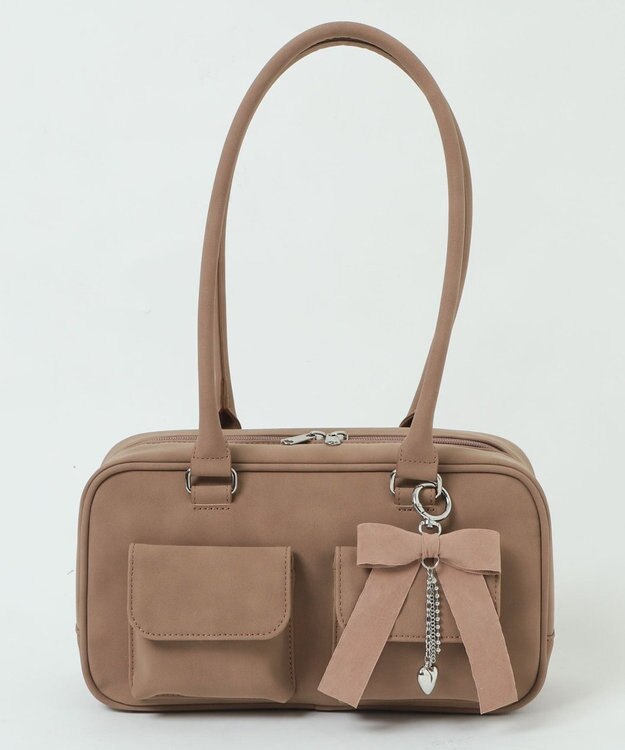 WEGO チャーム付きスクエアボストンバッグ ベージュ