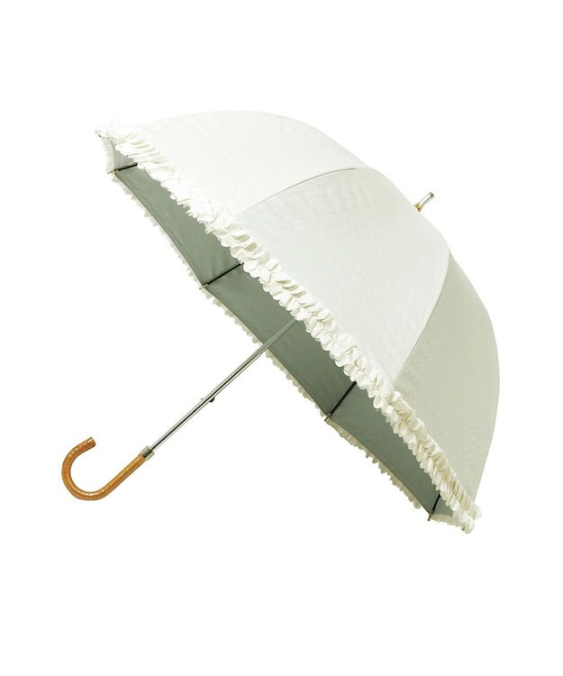 MOONBAT 【晴雨兼用日傘】LANVIN en Bleu (ランバン オン ブルー) 長傘 ドビーフリル 遮光 遮熱 UV オフホワイト（無地）