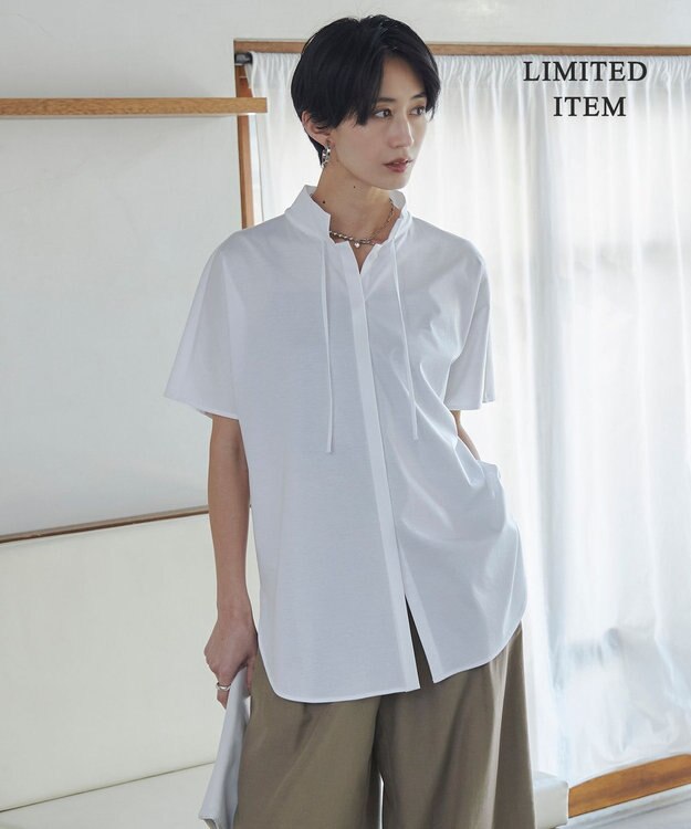 ICB 【WEB限定】ブラウスライクスムース スタンドカラーカットソー オフホワイト系