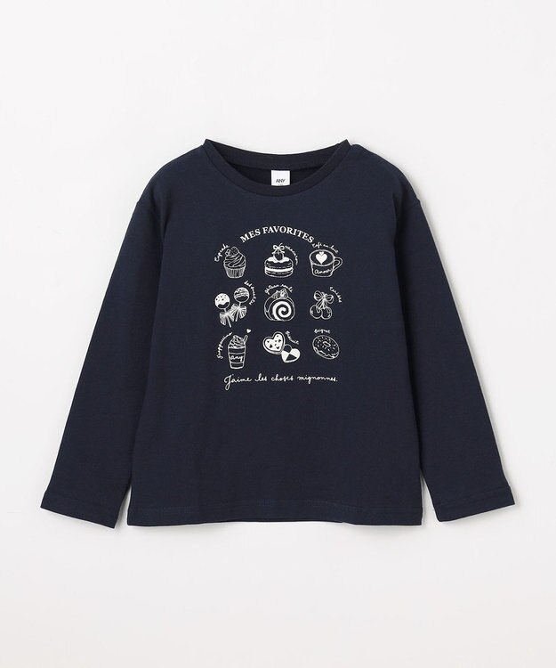 ANY KIDS 【一部店舗/WEB限定】【綿100%】プリント 長袖Tシャツ ネイビー×スイーツ